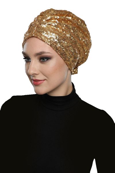 fidan bone Sequined Lined Gold Ready-made Hijab Hijab Evening Dress Bonnet