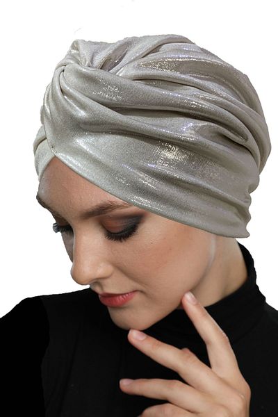 fidan bone Hooked Shimmer Lined Cream Ready-made Hijab Hijab Evening Dress Bonnet