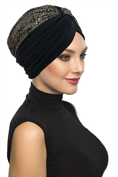fidan bone Special Design Black with Gold Sand Pattern Lined Ready-Made Hijab Hijab Evening Dress Bonnet