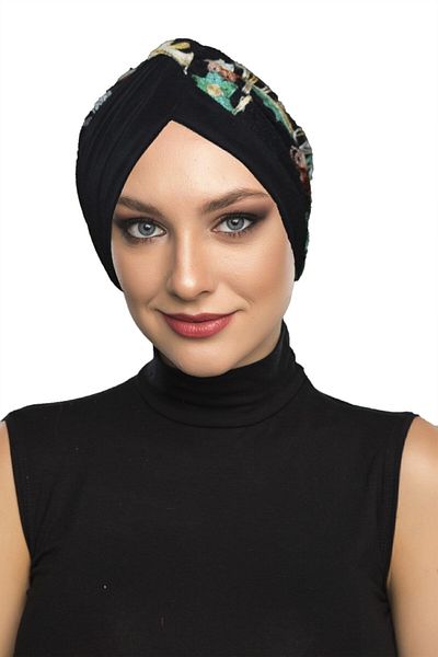 fidan bone Authentic Embroidery Motif Lined Ready Made Hijab Bonnet