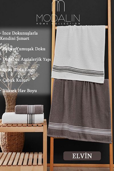 MODALİN 50x90 + 70x140 cm Set prosoape de baie 4 piese Elvin