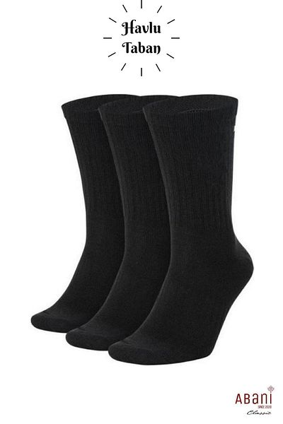 Abani Classic High Quality Corded Black Unisex Breeze Tennis Sports Socks - 3 Pieces Antibacterial