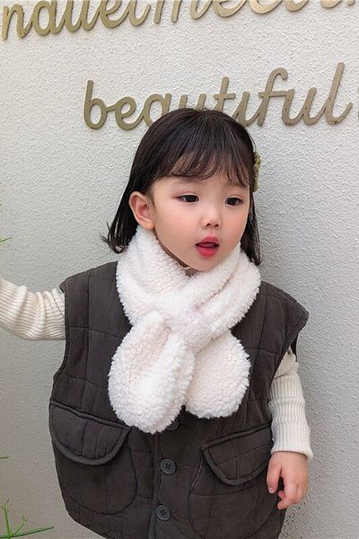 Bundeba Woof White Children's Scarf Plush Camisole Windproof Fleece Neck Collar Shawl