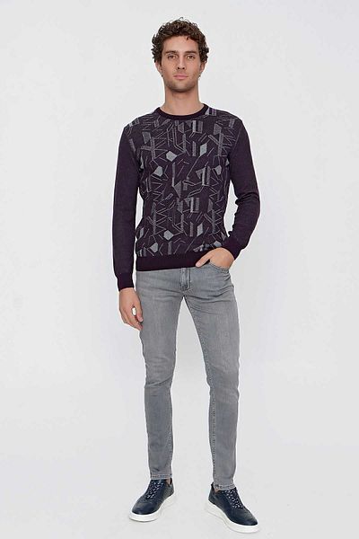 Morven Men's Purple Trend Crew Neck Dynamic Fit Comfortable Cut Vaniza Knitwear