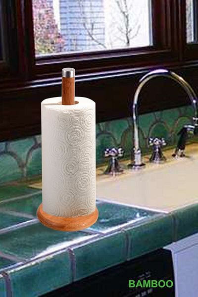 Bundera Bamboo Paper Towel Holder Natural Bamboo Paper Towel Rack Wooden Hanger Kitchen Countertop Paper Towel Holder