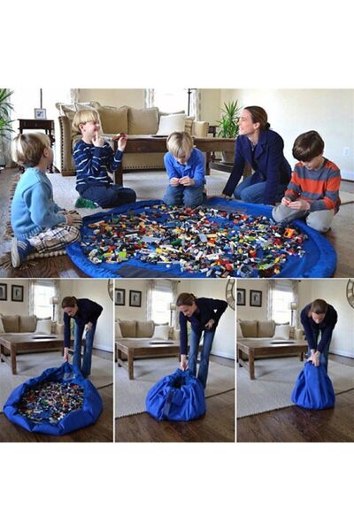 Bundera Çocuk Oyuncak Hurcu Çanta Oyun Halısı Puzzle ve Yapboz Eğitici Oyuncaklar Sepeti Mavi