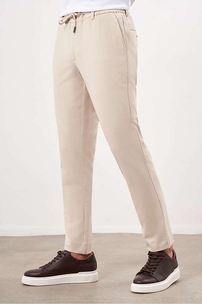 Morven Men's Beige Polyviscon Trend Drawstring Jogger Slim Fit Sports Trousers