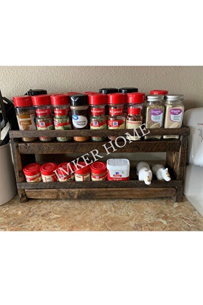IMKER HOME Dekoratif Ahşap Stand Mutfak Tezgahüstü Düzenleyici Raf Tuzluk Baharatlık Sosluk Yağdanlık Yağlık