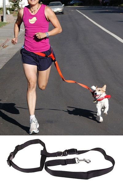 Bundeba Dog Collar Hands Free Black Cat Dog Walking Belt Waist Collar Strap Adjustable Leash