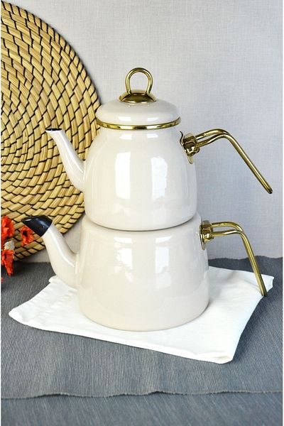 Bayev Enameled Beige Teapot - Elite Class