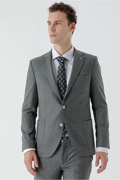Morven Costum pentru bărbați, gri din polivâscoză, cu model la modă, slim fit, cu guler mono