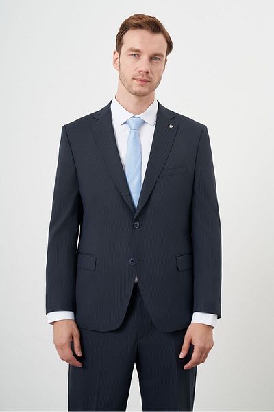 Morven Men's Platinum 4-Drop Navy Blue Wool Mono Collar Suit