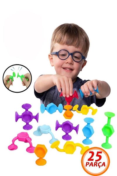 Bundera 25 Pieces Vacuum Molecule Silicone Gems with Suction Cup - Popit Educational Toy Squigz Lego Puzzle