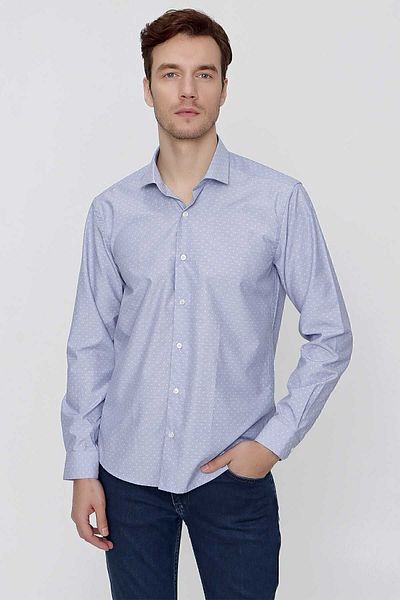 Morven Men's Blue Saldera Patterned Slim Fit Slim Fit Shirt