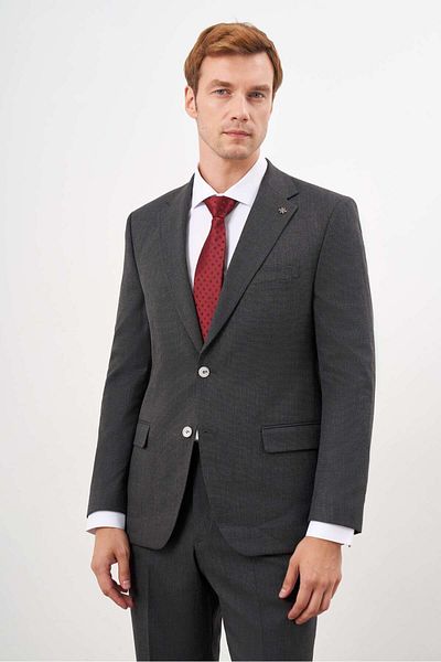 Morven Men's Black Plaid Polyviscon Mono Collar Suit