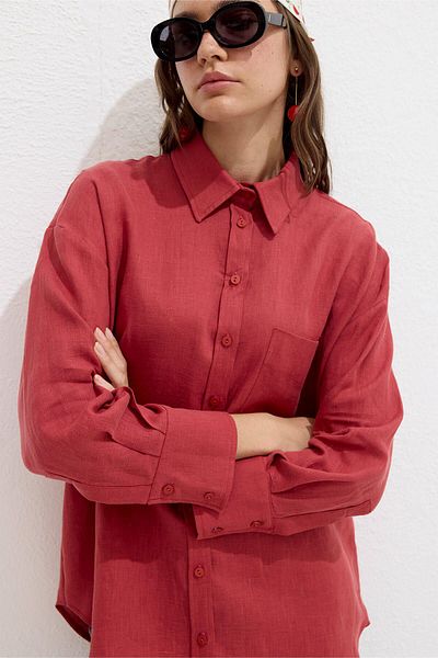 Manuka Rotes, dünnes Leinen-Oversize-Hemd