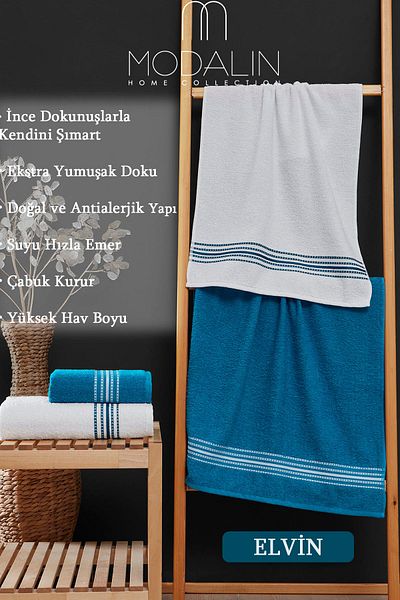 MODALİN 50x90 + 70x140 cm Set prosoape de baie 4 piese Elvin