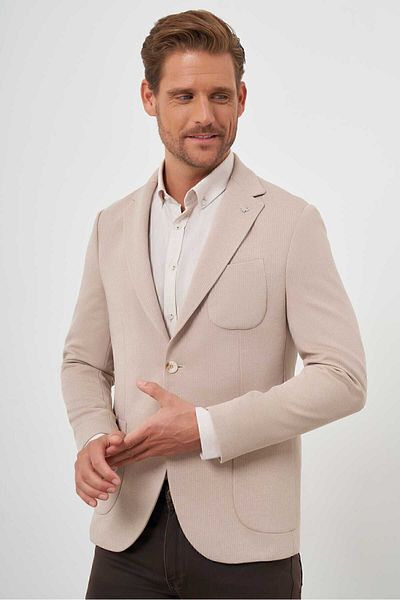 Morven Men's Beige Knitted Slim Fit Bag Pocket Mono Collar Sports Jacket