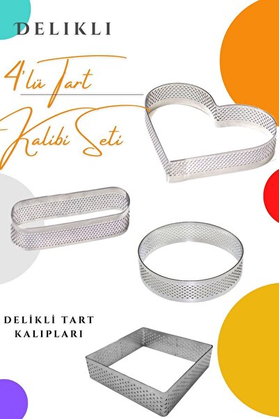 WorkAsist Kare Yuvarlak Kalp Oval Delikli Tart Kalıbı 4'lü Set