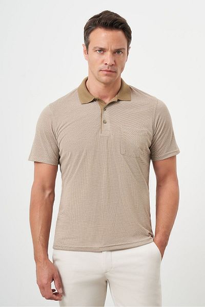 Morven Men's Beige Trend Pocket Polo Neck T-Shirt