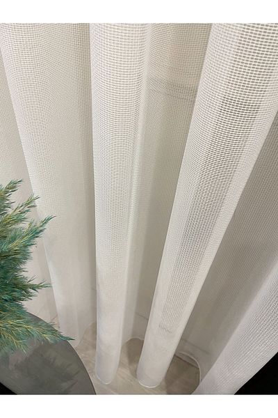 Brillant Honeycomb Textured Armor - Transparent Glitter 1/3 Sik Pleat - Ecru Tulle Curtain