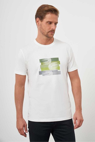 Morven Men's White Trend Single Jersey Printed Crew Neck Dynamic Fit T-Shirt