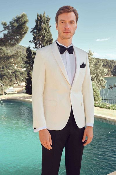 Morven White Cello Slim Fit Shawl Collar Men's Groom Suit