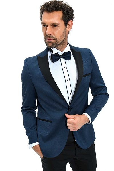 Morven Tuxedo portofino slimfit jacquard albastru bleumarin pentru bărbați