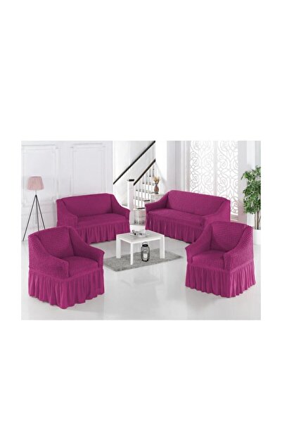 Karna Home Armchair Sofa Cover Set Cotton 7 Pieces Fuchsia - 210 X 240