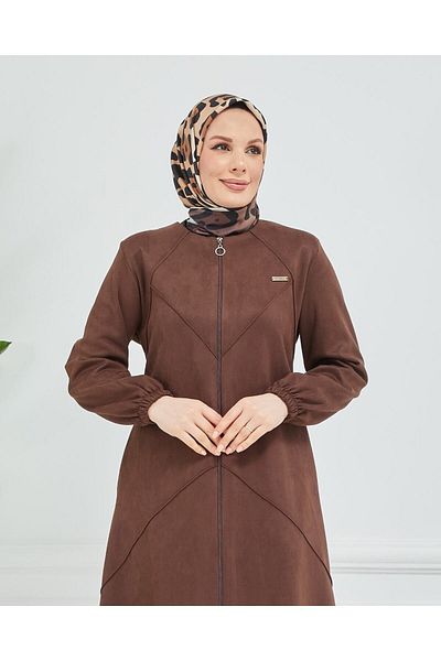 Ala Ferace Μπακλαβάς μοτίβο Scuba Suede Tan παλτό