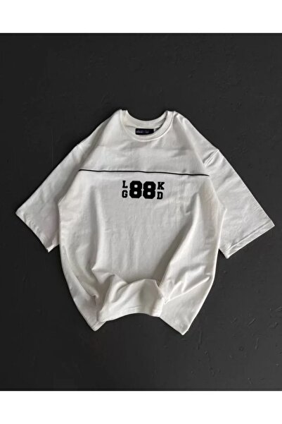 JANES Λευκό μπλουζάκι Unisex Oversize με στάμπα με λαιμόκοψη