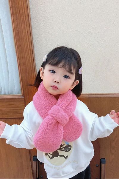 Bundeba Woof Pink Children's Scarf Plush Scarf Windproof Fleece Neck Collar Shawl