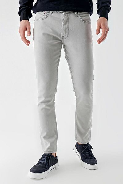 Morven Men's Gray Seasonal Cotton 5 Pocket Slim Fit Jean Pants