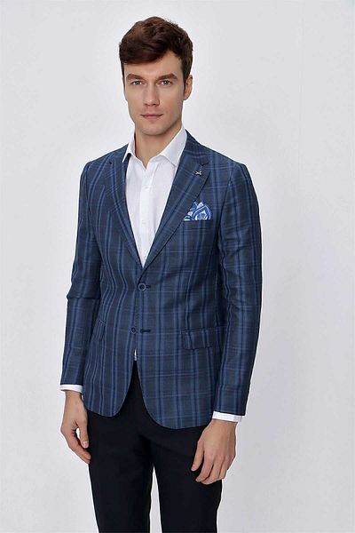 Morven Ανδρικό Μπλέ Στριούντελ Slim Fit 6 Drop Σακάκι