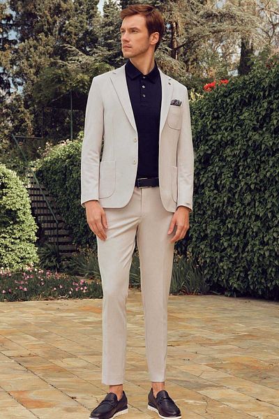 Morven Gray Polyviscon Trend Patterned Slim Fit Men's Suit - Mono Collar
