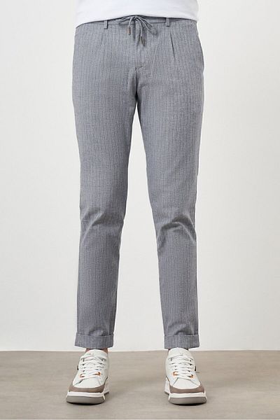 Morven Men's Navy Blue Cotton Linen Trend Drawstring Jogger Slim Fit Sports Pants