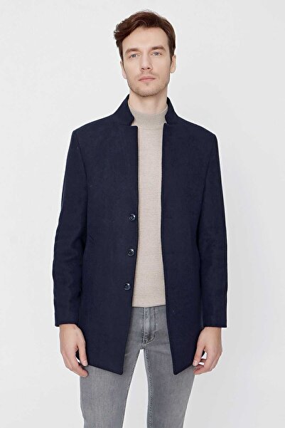 Morven Ανδρικό παλτό γιακά κριτής με μονόχρωμο μοτίβο μπλε Navy