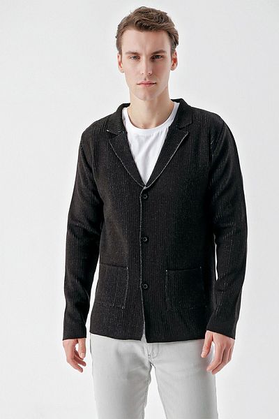 Morven Men's Black Trendy Patterned Buttoned Knitwear Cardigan