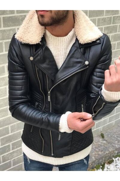 Thebomb أزياء موتوكروس الفراء طوق سوبر سليم صالح سترة جلدية للرجال