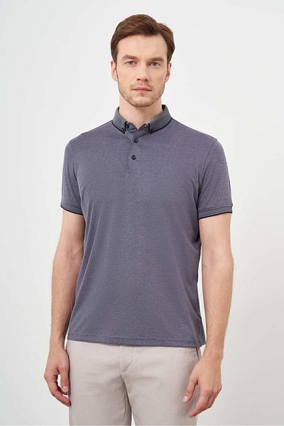 Morven Tricou Smoked Trend pentru bărbați, mercerizat, simplu, cu guler cu nasturi, cu croiala dinamică