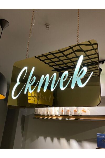 MYS Ekmek Yazılı Modern Gold Aynalı Beyaz Ledli Kalın Kasalı Tabela 55x30