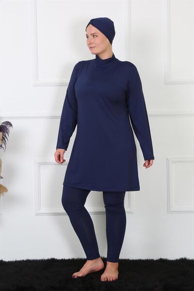 Akbeniz Πλήρως καλυμμένο μεγάλο μέγεθος Navy Blue μαγιό 32026