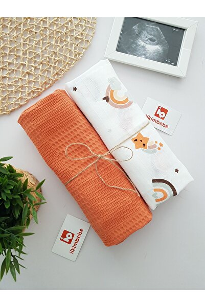 ib ilkimbebe بطانية مكونة من قطعتين - قوس قزح وموسلين بيكيه