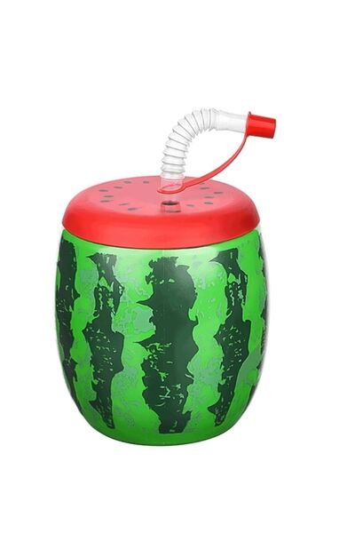 Genel Markalar Pipetli Karpuz Şeklinde Plastik Bardak 900 ml & Meyve Suyu & K...