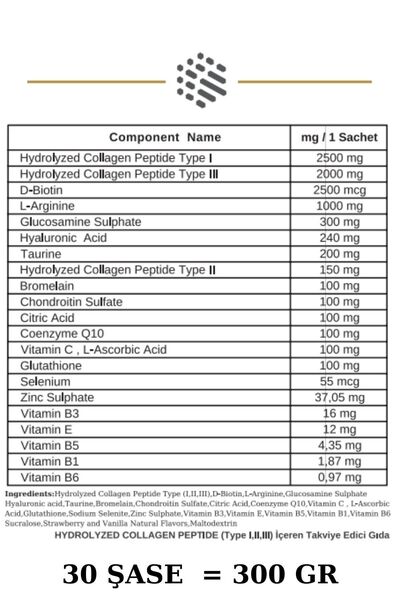 Aromel Multi Gold Hidrolize Kolajen | 30 Şase 300 Gram | Type I,ıı,ııı Multi , 21 In One Collagen