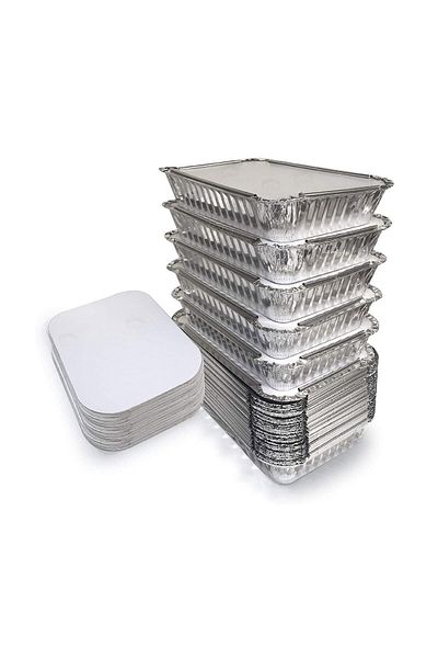 Roll-Up 500gr Rectangular Aluminum Container and Lid Set 100 Pieces