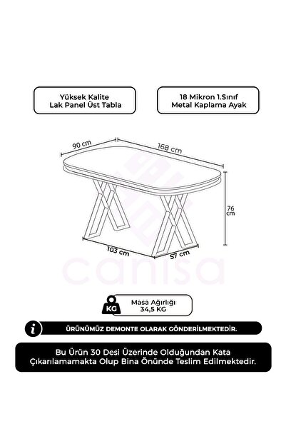 Canisa Zae Serisi 90x168 Lak Panel Krom Ayak Beyaz Mermer Desen Masa