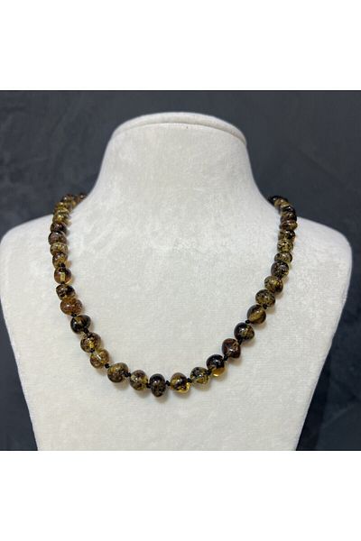 Amber by Mazukna 45 Cm Free Cut Brown Drop Amber Necklace - Youth and Adult Certified