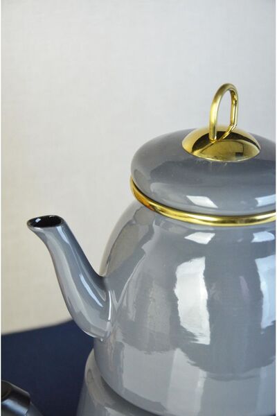 Bayev Elite Class 201297 - Gray Enamel Teapot, Stylish Handle Design