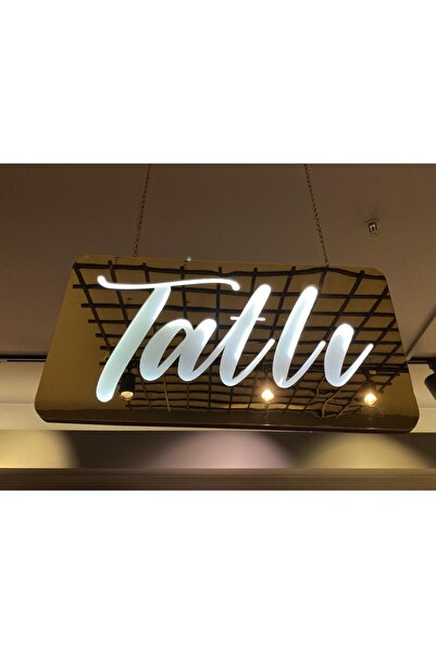 MYS TATLI YAZILI MODERN GOLD AYNALI BEYAZ LED TABELA